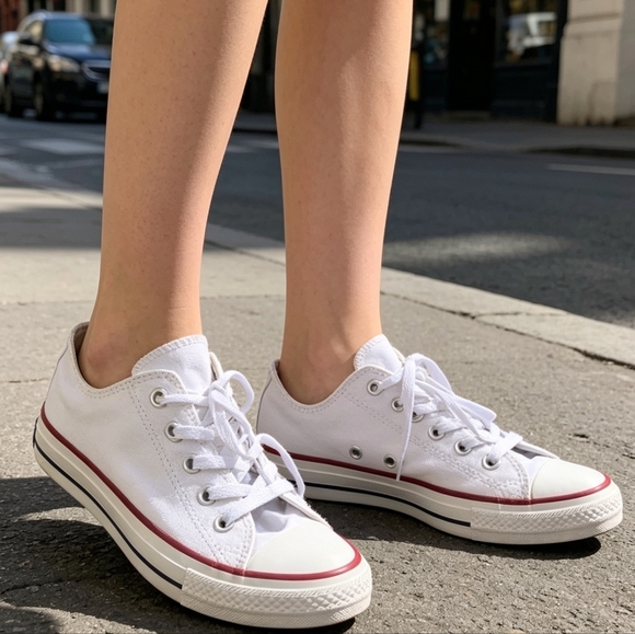Converse Shoes - Converse White Canvas Low Top Sneakers Red Stripe 7.5 Classic Chuck Taylor Shoes